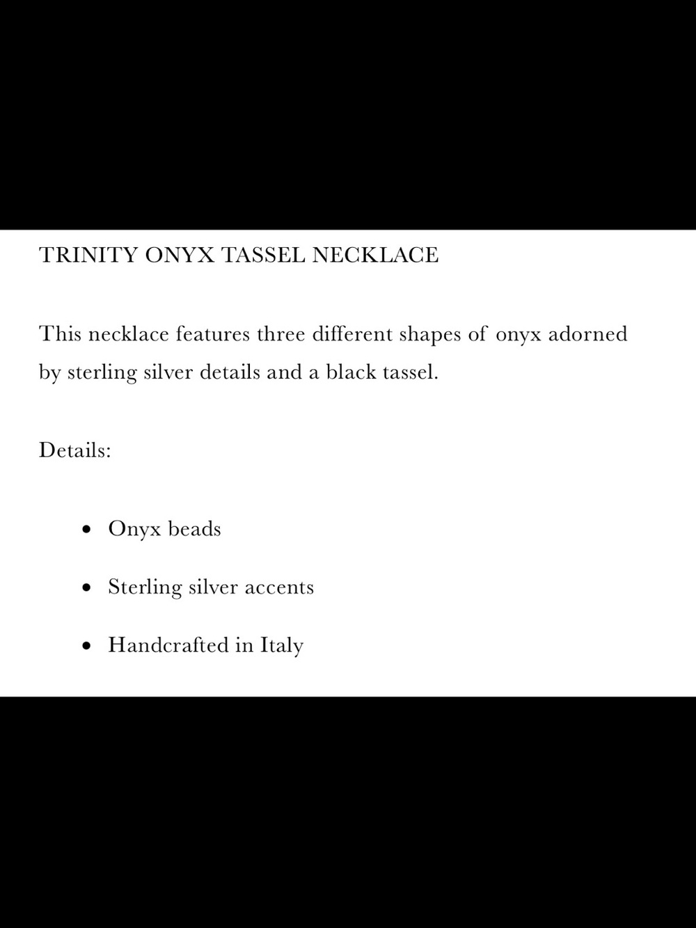 Trinity Onyx Tassel Necklace - Black